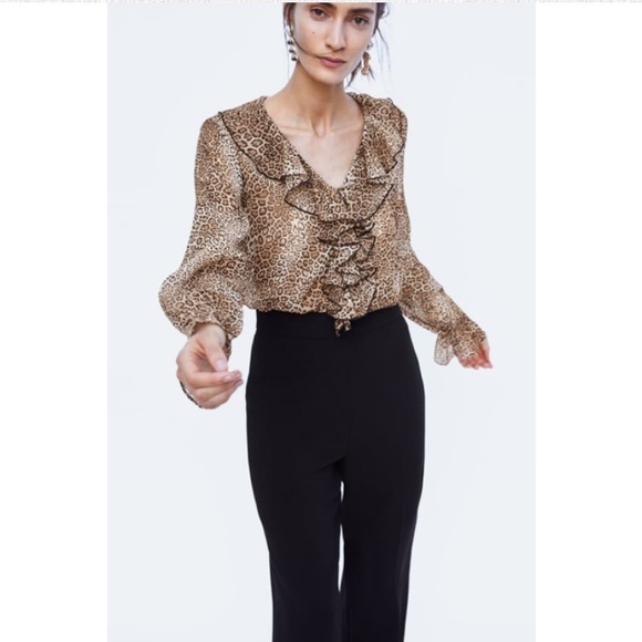 Brand new -Zara LEOPARD RUFFLE BODYSUIT - Picture 3 of 5
